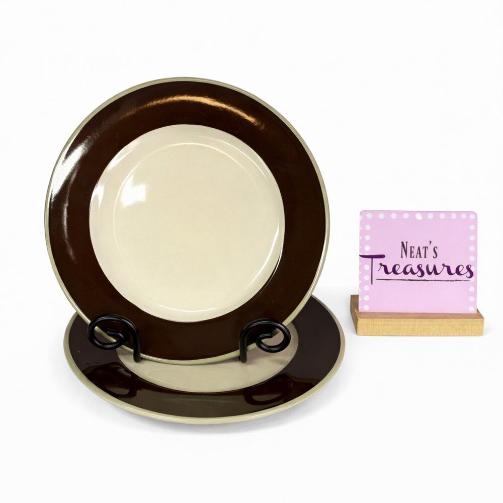 Jaclyn Smith TURKISH FLORAL BROWN Traditions Rim Sage Trim Dinner Plates Set 2